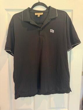 Burberry Black Polo with White Piping and Logo
